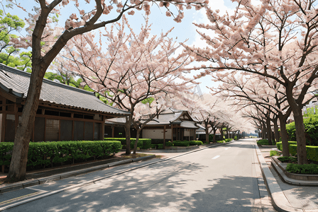 樱花街道摄影照片_春天日本街道樱花风景摄影图3