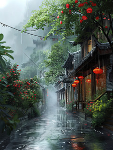 春中背景图片_春天雨中的古镇烟雨背景图片