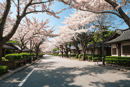 日本街道樱花风景摄影图片