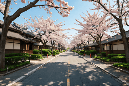 日本街道樱花风景摄影配图3