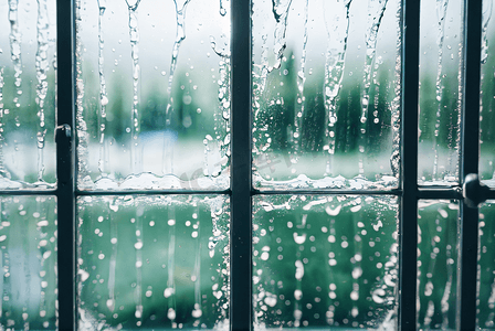 被雨打湿的窗户摄影配图0