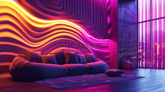 紫色立体空间感图形沙发的背景7