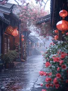 乡村振兴免费背景图片_春天雨中的古镇烟雨素材