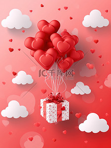 节日礼物素材背景图片_情人节促销心形气球礼物素材