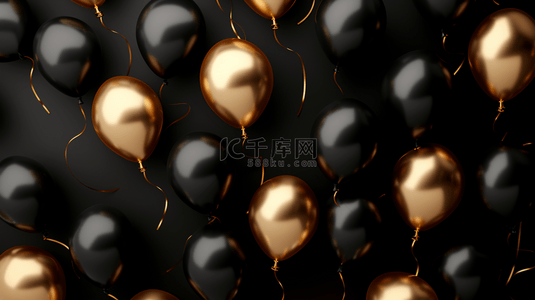 黑色背景背景图片_简约黑金色天空中气球的背景8