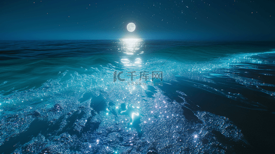 唯美蓝色星空背景图片_蓝色海上生明月唯美背景11