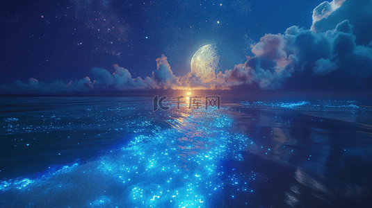 大海唯美背景背景图片_蓝色海上生明月唯美背景7