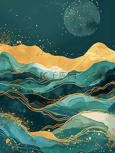中式平铺装饰山水风景纹理质感的背景6