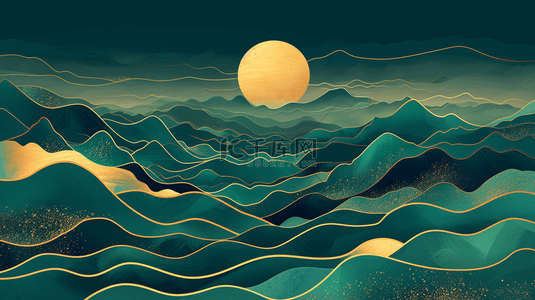 中式平铺装饰山水风景纹理质感的背景1