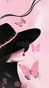 时尚帽子背景图片_女神节妇女节戴帽子的女孩背景图片