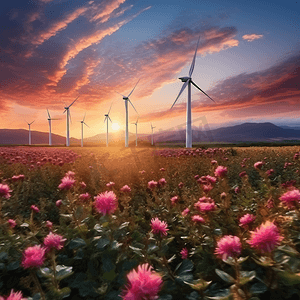 新疆荒漠公路风力发电站风车