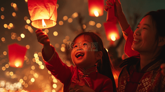 春节开心的女孩背景图片_中国春节灯会灯笼烟花绽放的背景5
