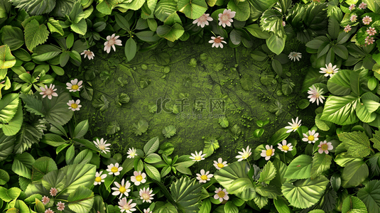 植物绿叶花朵背景图片_春天绿叶花朵平面平铺俯视的背景7