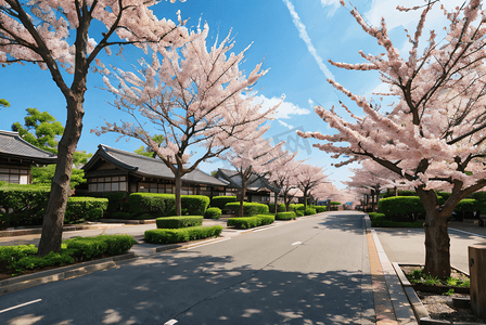 春天日本街道樱花风景摄影图1