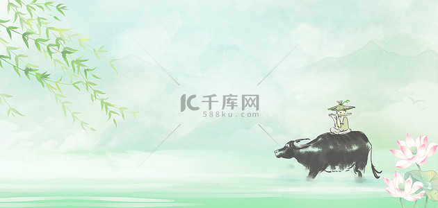 中国风春季绿色背景图片_清明节女童柳枝绿色水墨清明海报背景