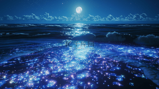 唯美蓝色星空背景图片_蓝色海上生明月唯美背景56