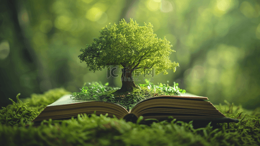 简约绿色森林里摆放书本绿植摆件的背景11
