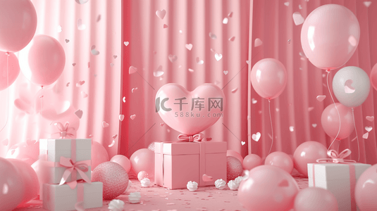 告白气球气球背景图片_粉色气球礼物装饰背景3