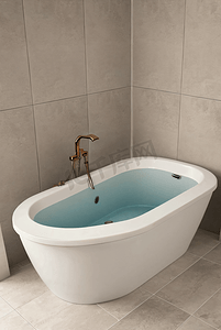浅色浴室里的白色浴缸摄影图片3
