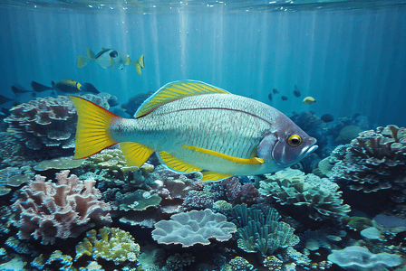 海底游泳的鱼儿与珊瑚摄影图片3
