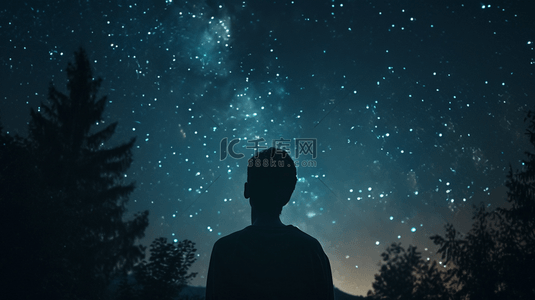 看星空背景图片_蓝色夜晚星空下男子抬头看星空的背景16