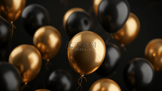 黑金气球背景图片_简约黑金色天空中气球的背景2