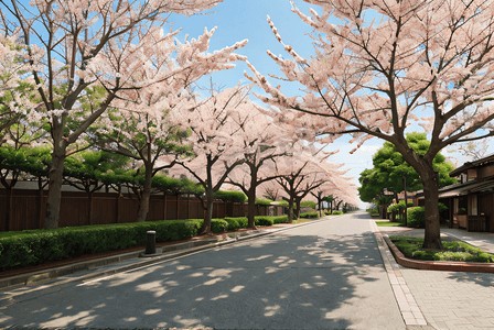 春天日本街道樱花风景摄影图2