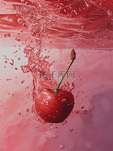 樱桃的水果背景图片_创意水花动感飞溅水里樱桃的背景11