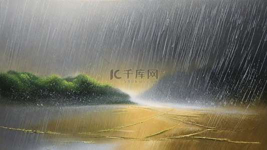 大雨骑车背景图片_清新春天大雨中的风景素材