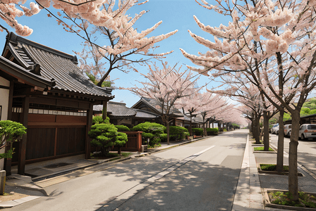 春天日本街道樱花风景摄影图6