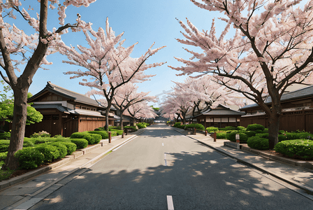 日本街道樱花风景摄影图片0