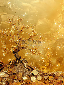 金色的摇钱树财富背景素材