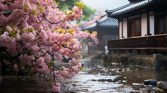 贵州古镇图背景图片_江南风光古镇的春天雨水设计图