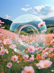 立春背景图片_巨大透明泡泡球春天花朵设计图