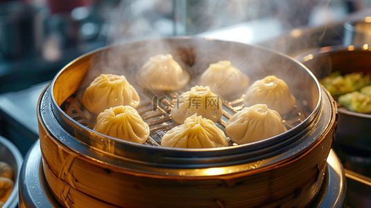 美食包子背景图片_灌汤包蒸包子美食背景