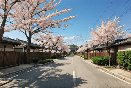 樱花街道摄影照片_日本街道樱花风景摄影配图2