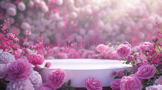 清新树叶背景背景图片_女神节浪漫玫瑰花花朵舞台背景14