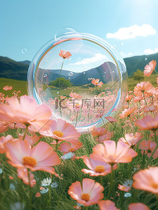 巨大透明泡泡球春天花朵素材