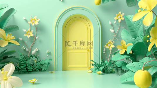 清新春天绿植拱门促销电商展台3背景素材