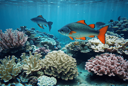海底游泳的鱼儿与珊瑚摄影图片0
