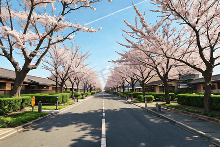 日本街道樱花风景摄影图1