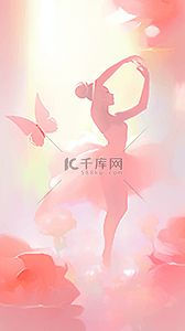 粉色女孩背景背景图片_在花朵上跳芭蕾舞的女孩设计