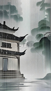 谷雨春背景图片_国风清新春天雨中风景背景素材