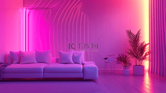 紫色立体空间感图形沙发的背景3