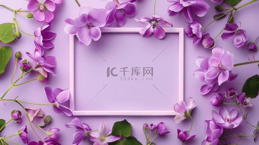 紫色女神节花朵唯美简约平铺的背景7