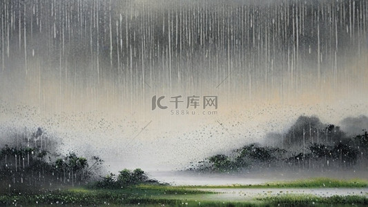 清新春天大雨中的风景背景图