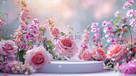 女神节浪漫玫瑰花花朵舞台背景19