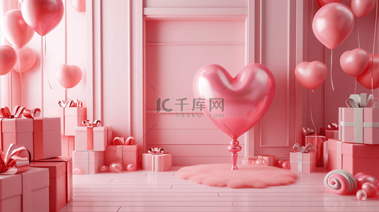 礼物爱情背景图片_粉色气球礼物装饰背景1