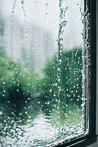 被雨水打湿的玻璃窗户摄影图7