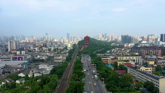 武汉城市建筑黄鹤楼航拍实拍